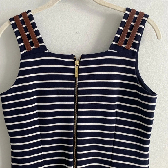 MICHAEL Kors  Coastal Navy White Striped Dress Leather Gold Buckles Small - Picture 7 of 15